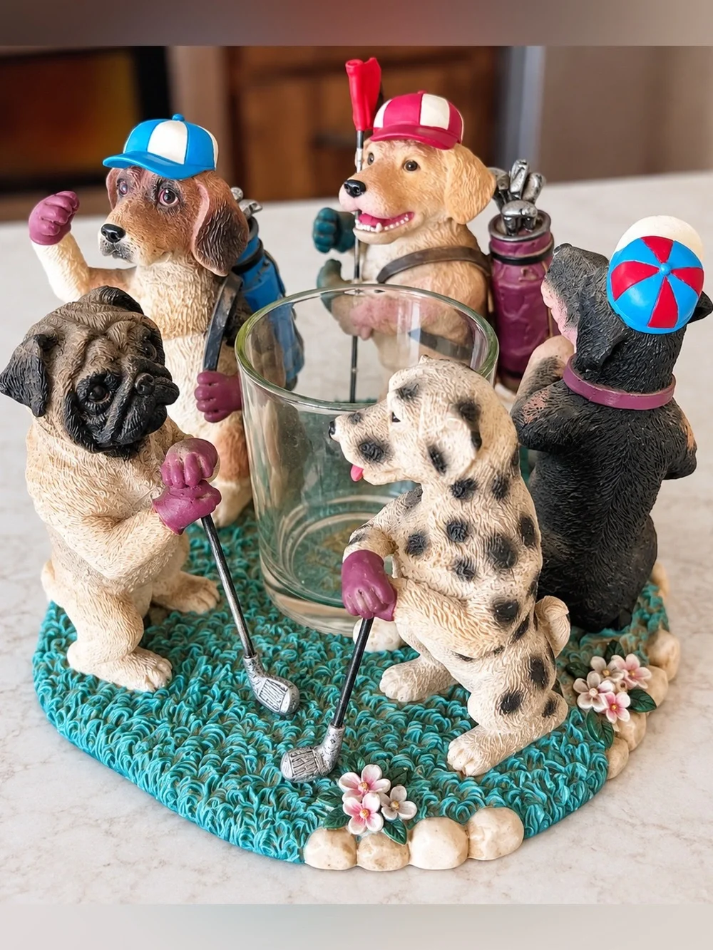 CCI 2002 True Friends Play Golfing Dogs Votive Candle Holder Figurine Vintage